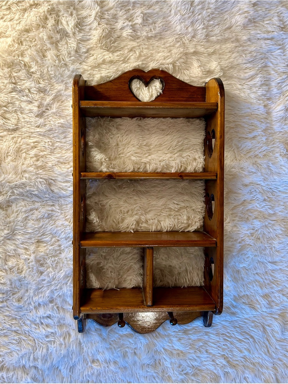 Vintage Brown Wooden Wall Shelf with Heart Cutout